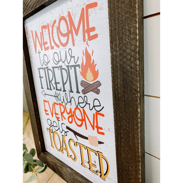 Welcome To Our Fire Pit Camping Sign