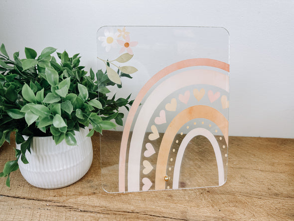 Retro Boho Dry Erase Board, Rainbow Desk Decor