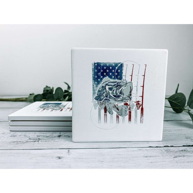 american flag, fishing, flag coasters, beverage coasters, drink coasters