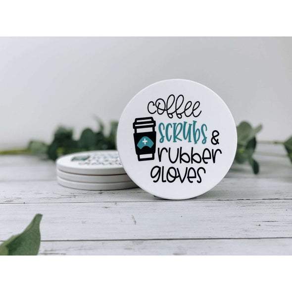 coffee scrubs and rubber gloves, nursing gift, gift for her, beverage  coasters, drink coasters