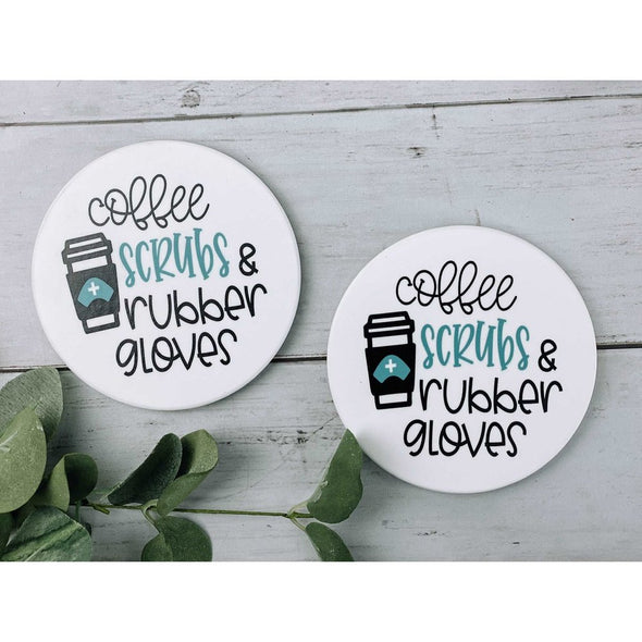 Coffee Scrubs And Rubber Gloves Sandstone Coasters