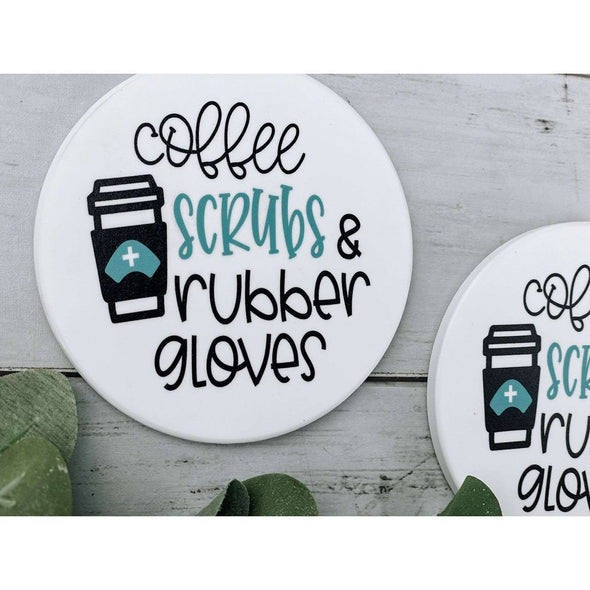 Coffee Scrubs And Rubber Gloves Sandstone Coasters
