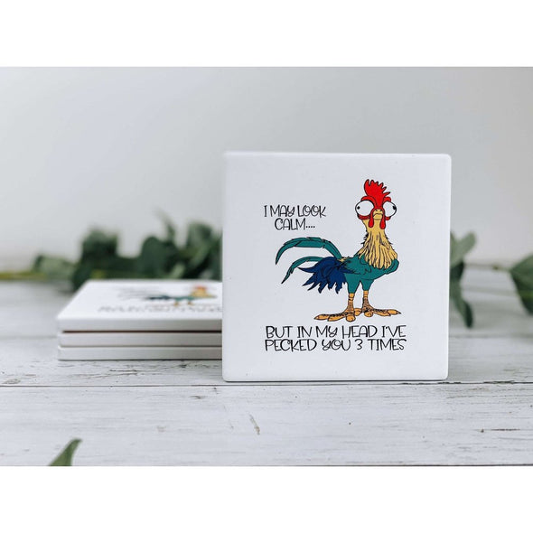 i may look calm, rooster decor, funny coaster, beverage coasters, drink coasters