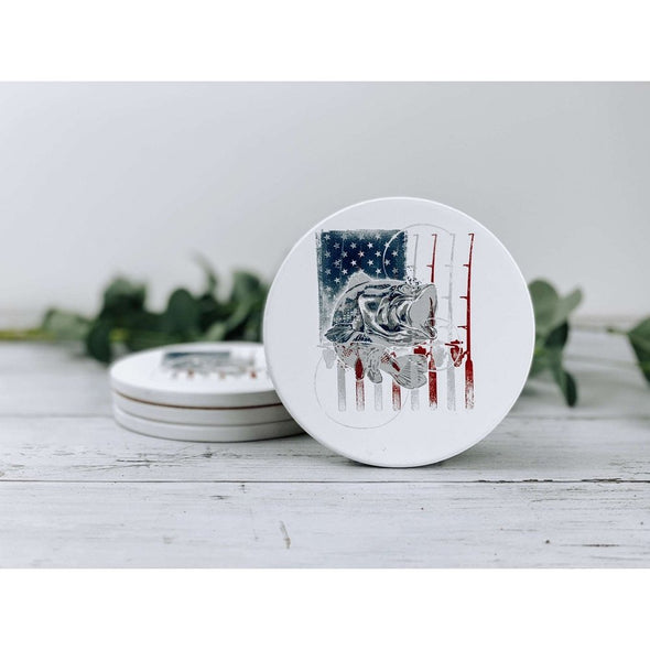 Bass With American Flag Sandstone Coasters