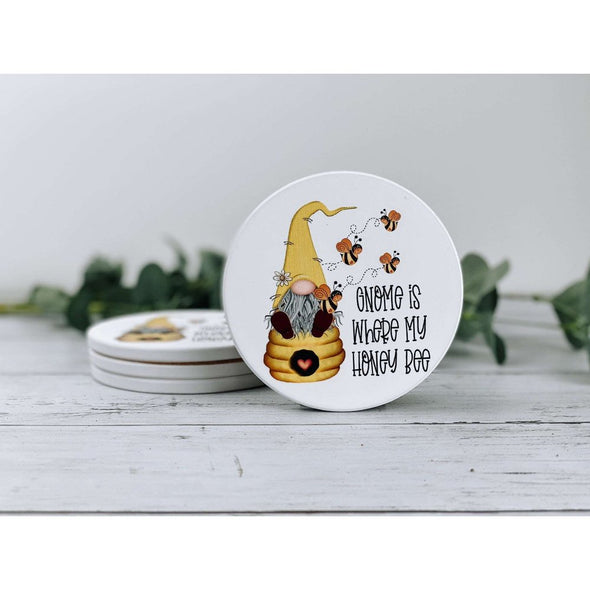 Gnome Is Where My Honey Bee Sandstone Coasters