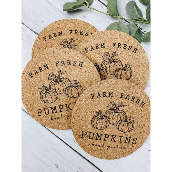 Farm Fresh Pumpkins Cork Coasters