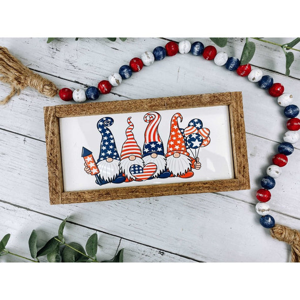 4th Of July Gnomes Subway Tile Sign, Patriotic Decor, Gnome Sign, Wood Sign,