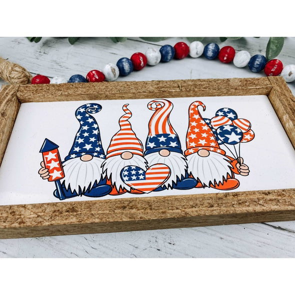 4th Of July Gnomes Subway Tile Sign, Patriotic Decor, Gnome Sign, Wood Sign,