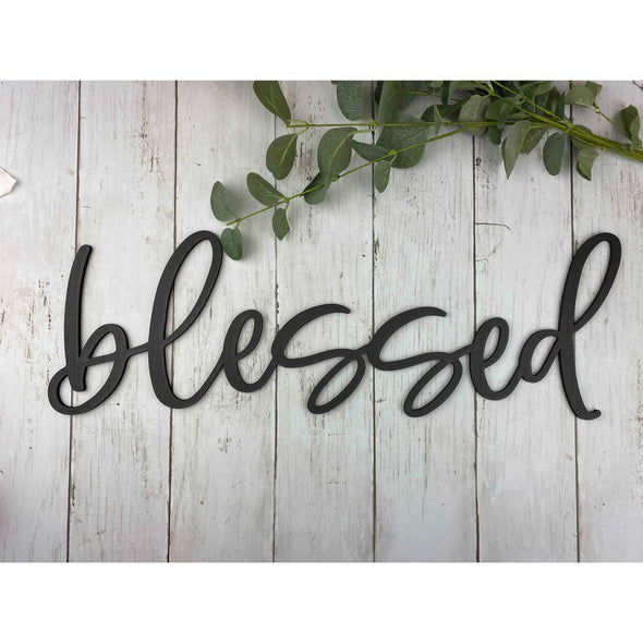 Blessed Wood Cut Word (midnight)