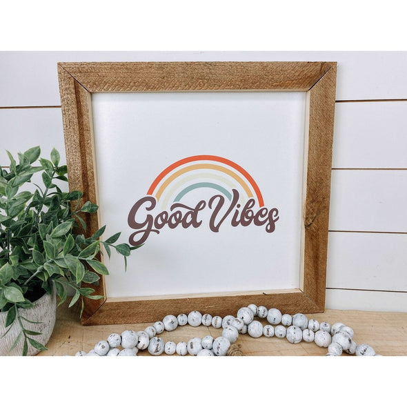 Good Vibes Retro Wood Sign