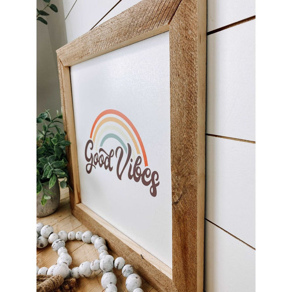 Good Vibes Retro Wood Sign