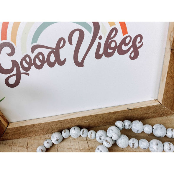 Good Vibes Retro Wood Sign