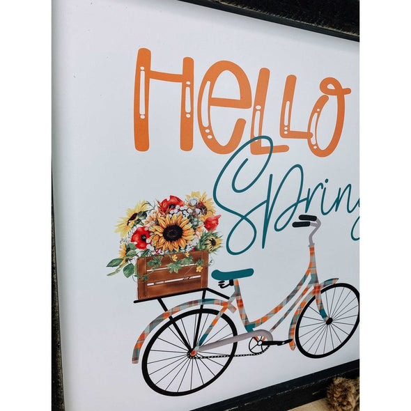 Hello Spring With Bicycle Wood Sign