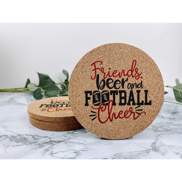 Friends Beer And Football Cheer Cork Coasters