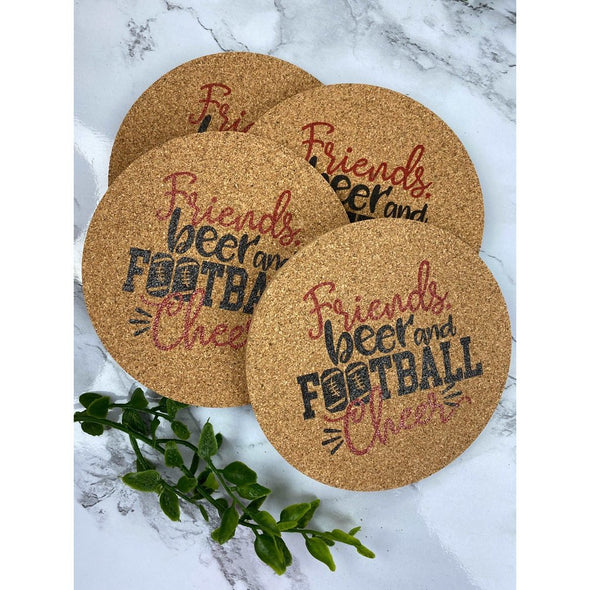 Friends Beer And Football Cheer Cork Coasters