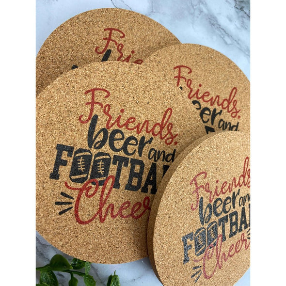 Friends Beer And Football Cheer Cork Coasters