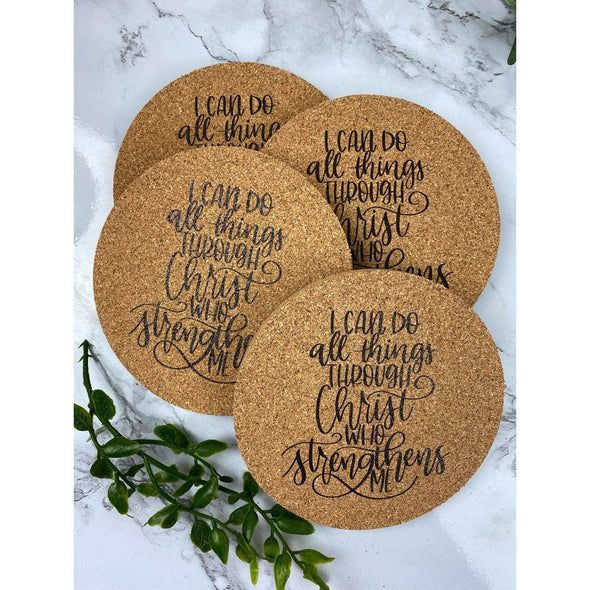 I Can Do All Things Through Christ Who Strengthens Me Cork Coasters