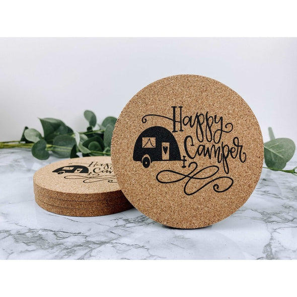 Happy Camper With Heart Cork Coasters