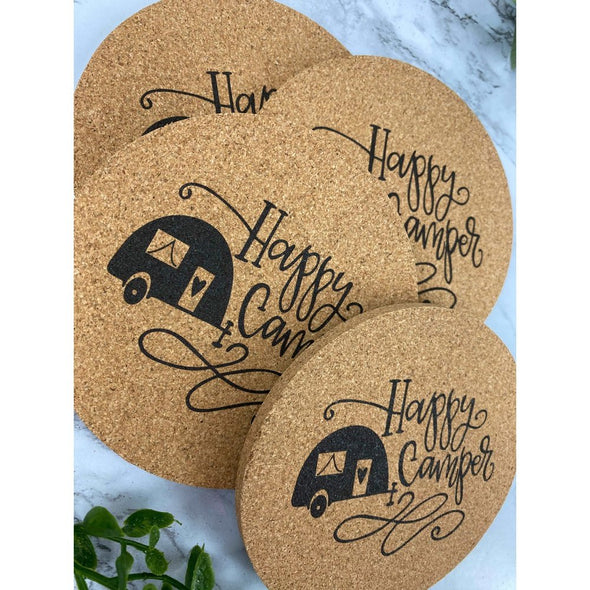 Happy Camper With Heart Cork Coasters