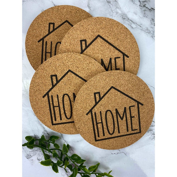 Home With Home Outline Cork Coasters