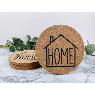 Home With Home Outline Cork Coasters
