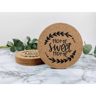 Home Sweet Home With Flourish Cork Coasters