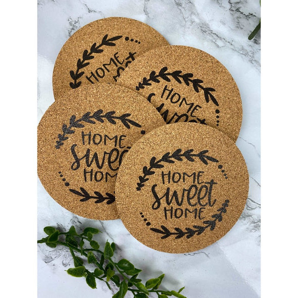 Home Sweet Home With Flourish Cork Coasters