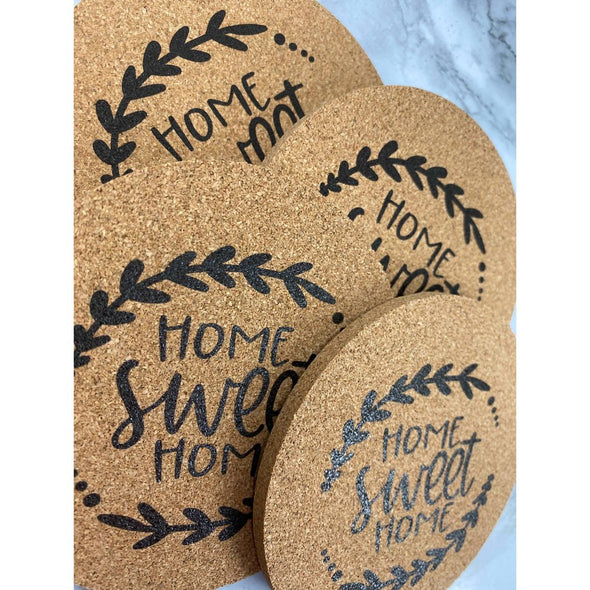 Home Sweet Home With Flourish Cork Coasters