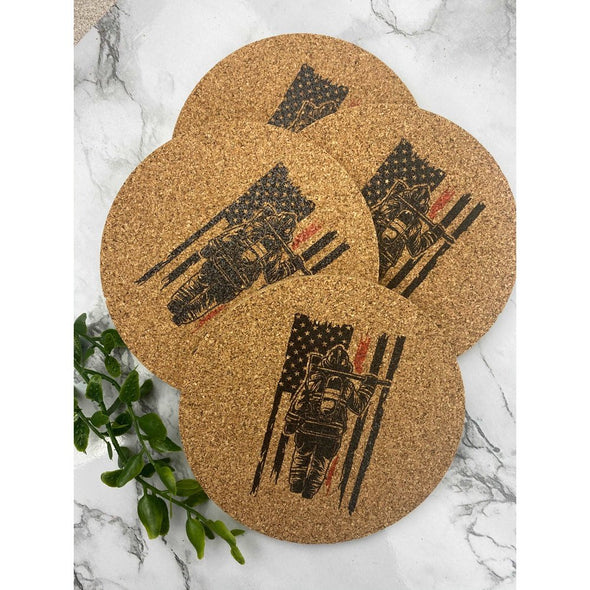 Fireman With American Flag Cork Coasters