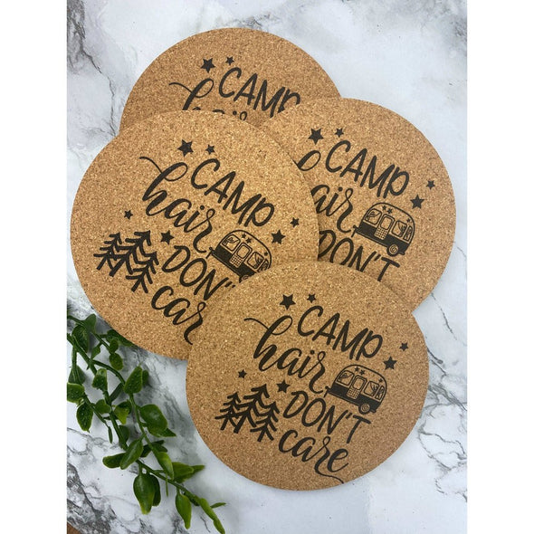 Camp Hair Don't Care Cork Coasters