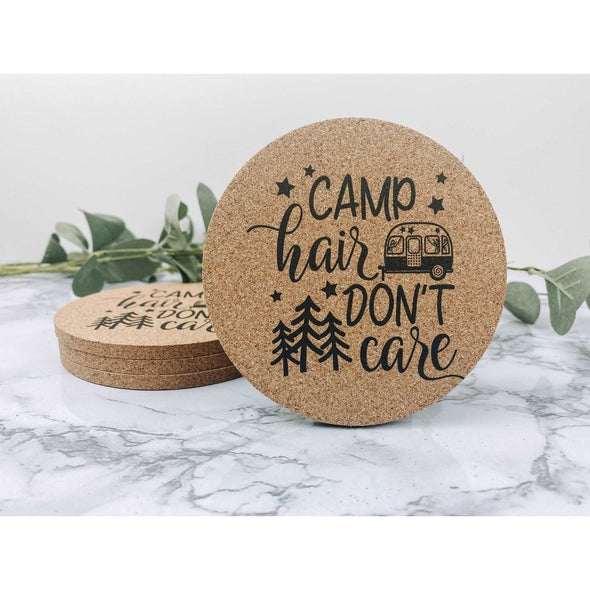 Camp Hair Don't Care Cork Coasters