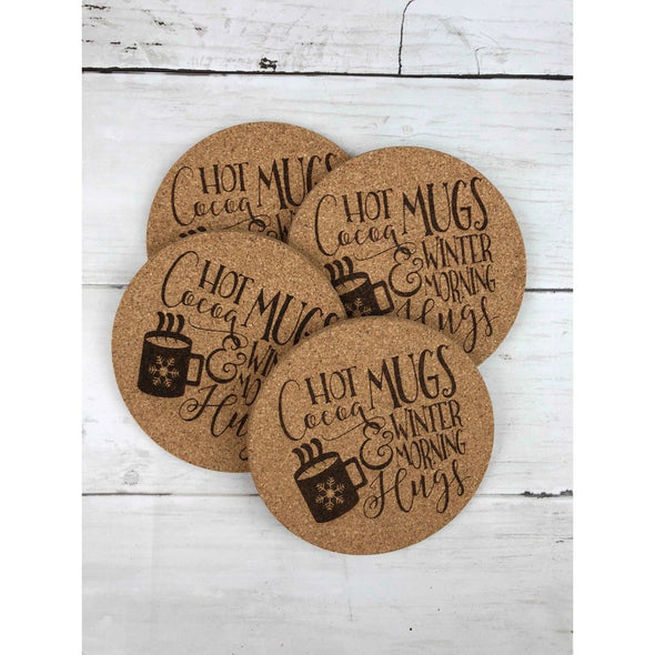 Hot Coco Mugs And Winter Morning Hugs Cork Coasters