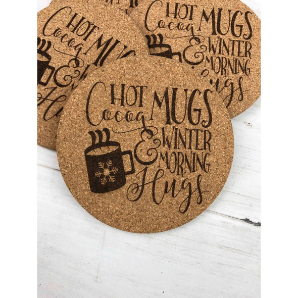 Hot Coco Mugs And Winter Morning Hugs Cork Coasters