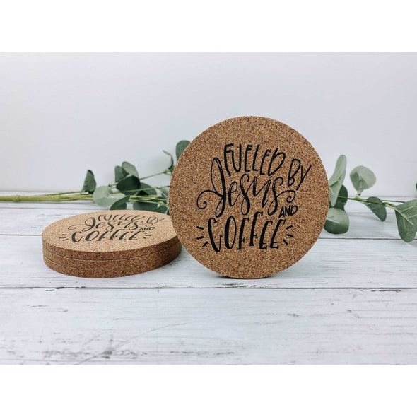 Fueled By Jesus And Coffee Cork Coasters