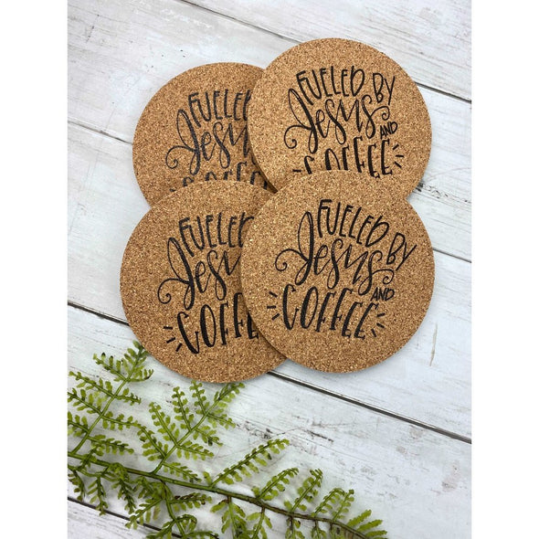 Fueled By Jesus And Coffee Cork Coasters