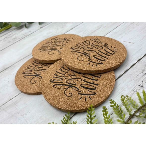 Fueled By Jesus and Coffee Cork Coasters