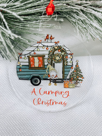 a camping christmas with camper christmas ornament