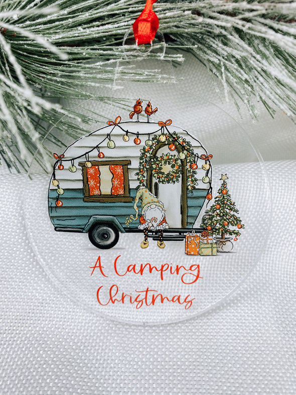 a camping christmas with camper christmas ornament