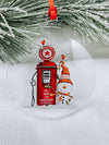 snowman and vintage gas pump christmas ornament