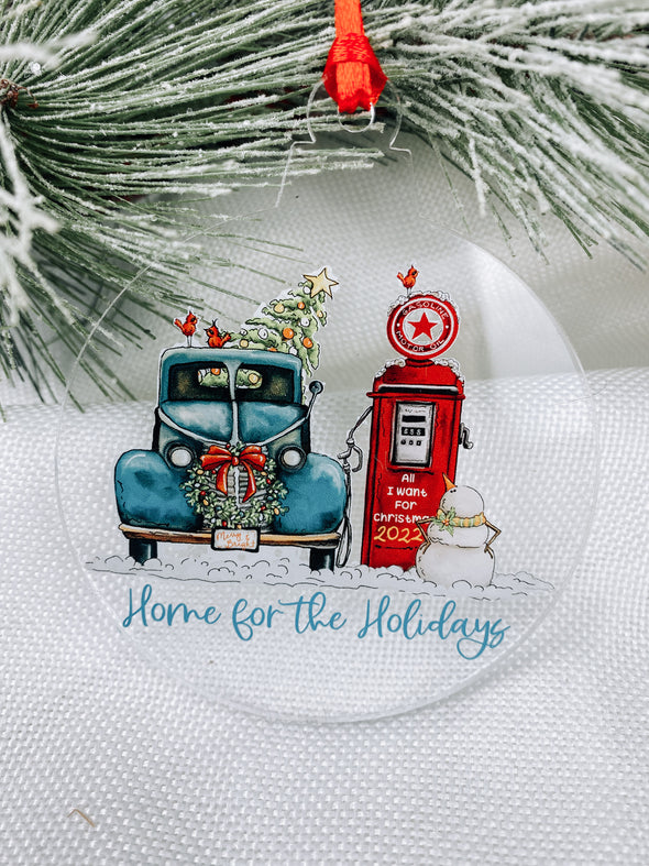 home for the holidays with christmas truck ornament