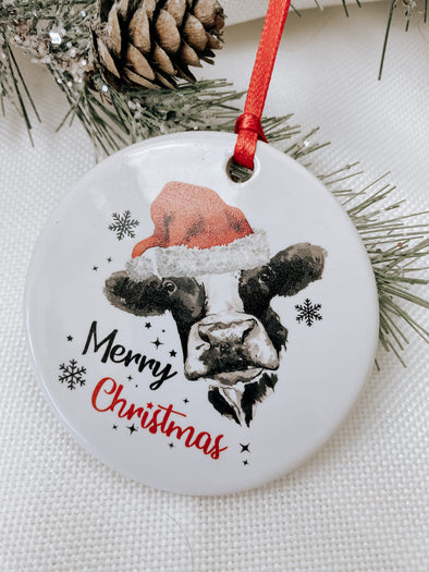 merry christmas with cow christmas ornament