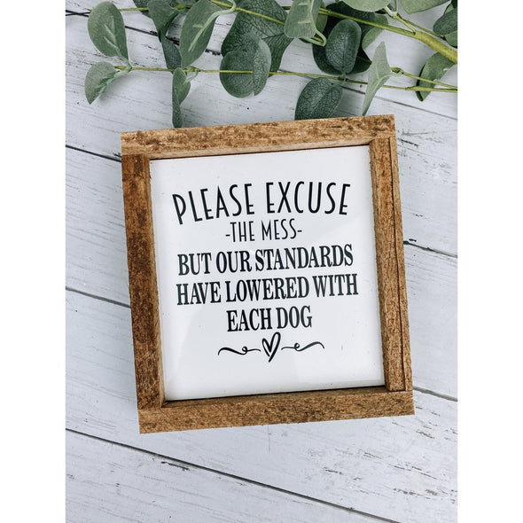 Please excuse the mess subway tile sign