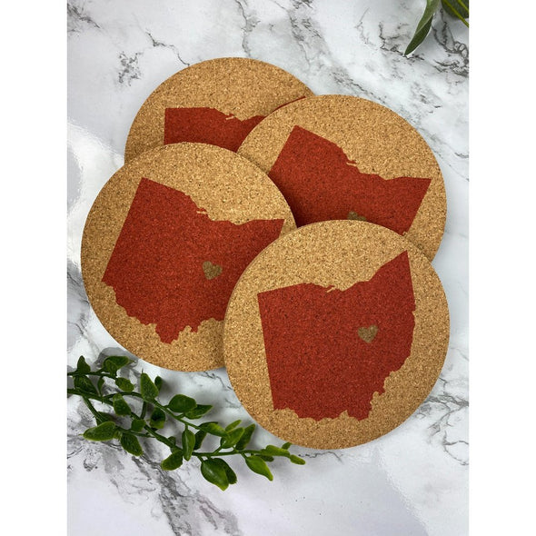 Ohio With Heart In Red Cork Or Sandstone Coasters