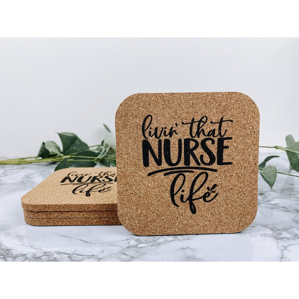 living that nurse life, nurse gift, nurse decor, nurse coasters, beverage coasters