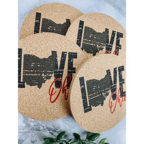 Love Ohio Cork or Sandstone Coasters