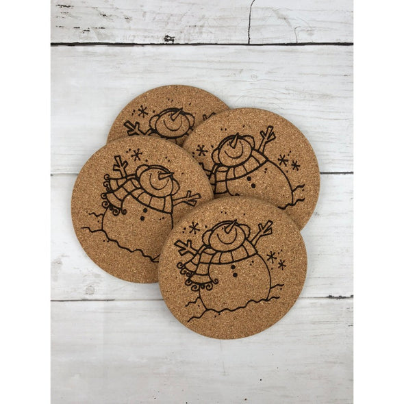 Snowman Cork Or Sandstone Coasters