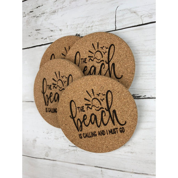 The Beach Is Calling I Must Go Cork Or Sandstone Coasters