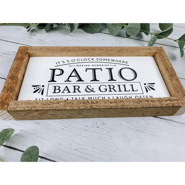patio bar and grill subway tile sign