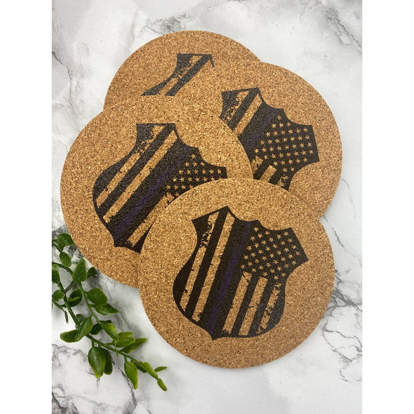 Police Badge With American Flag Cork Or Sandstone Coasters