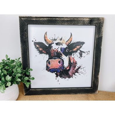 Watercolor Bull Head Wood Sign